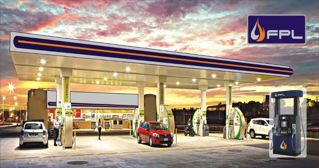 FPL fuel station at sunset with branded canopy and dispenser